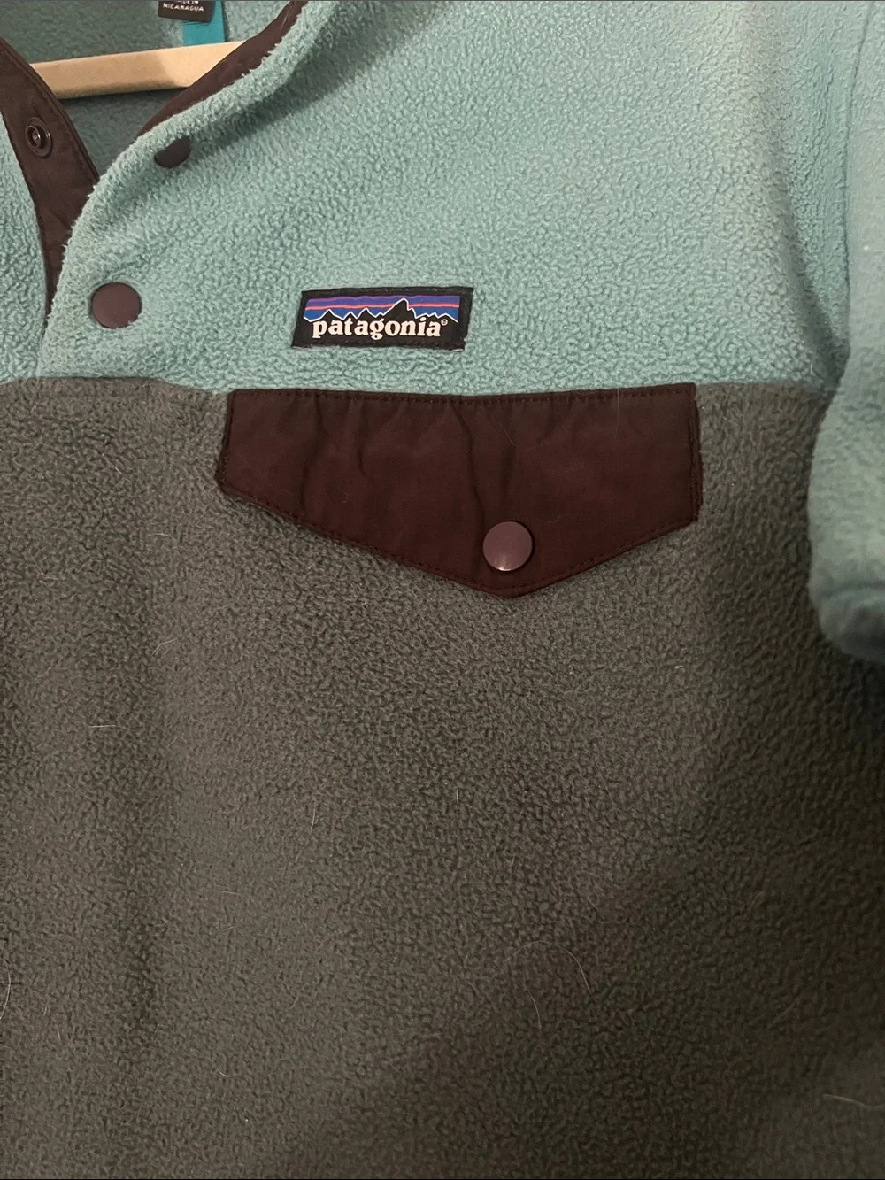 Patagonia Men’s Teal and Dark Green Fleece Snap Pullover